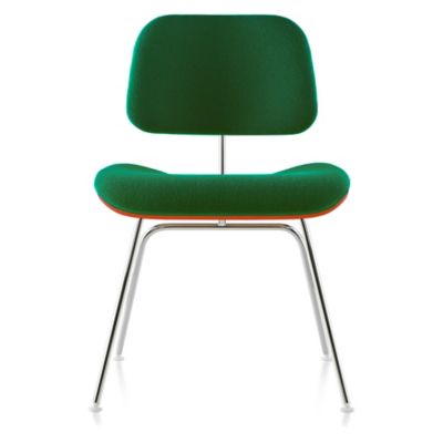 Herman Miller Eames Molded Plywood Dining Chair with Metal Legs, Upholstered - Color: Green - DCM.U471114A38 - Herman Miller Authorized Retailer