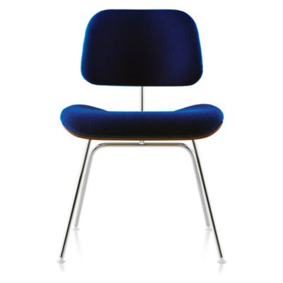 Herman Miller Eames Molded Plywood Dining Chair with Metal Legs, Upholstered - Color: Blue - DCM.U479N14A47 - Herman Miller Authorized Retailer