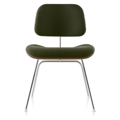 Herman Miller Eames Molded Plywood Dining Chair with Metal Legs, Upholstered - Color: Green - DCM.U47OU14A42 - Herman Miller Authorized Retailer