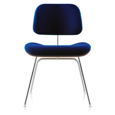 Herman Miller Eames Molded Plywood Dining Chair with Metal Legs, Upholstered - Color: Blue - DCM.U47OU14A47 - Herman Miller Authorized Retailer