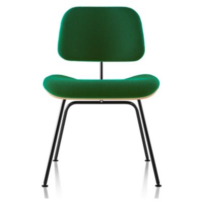 Herman Miller Eames Molded Plywood Dining Chair with Metal Legs, Upholstered - Color: Green - DCM.UBKA214A38 - Herman Miller Authorized Retailer