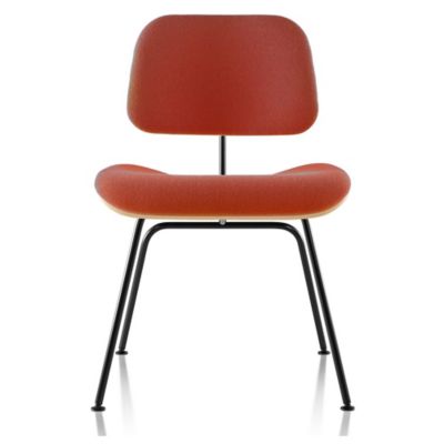 Herman Miller Eames Molded Plywood Dining Chair with Metal Legs, Upholstered - Color: Orange - DCM.UBKA214A40 - Herman Miller Authorized Retailer