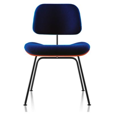 Herman Miller Eames Molded Plywood Dining Chair with Metal Legs, Upholstered - Color: Blue - DCM.UBK1114A47 - Herman Miller Authorized Retailer