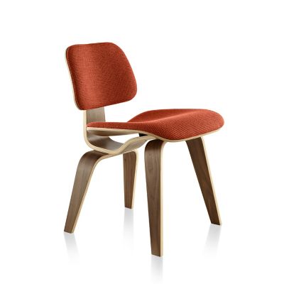 Eames Molded Plywood Dining Chair with Wood Legs, Upholstered