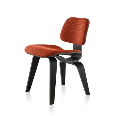 Herman Miller Eames Molded Plywood Dining Chair with Wood Legs, Upholstered - Color: Orange - DCW.UEN14A40 - Herman Miller Authorized Retailer