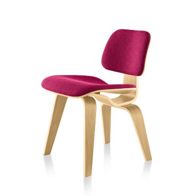 Herman Miller Eames Molded Plywood Dining Chair with Wood Legs, Upholstered - Color: Pink - DCW.UA214A46 - Herman Miller Authorized Retailer