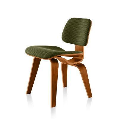 Herman Miller Eames Molded Plywood Dining Chair with Wood Legs, Upholstered - Color: Green - DCW.U9N14A42 - Herman Miller Authorized Retailer