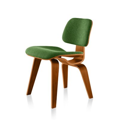 Herman Miller Eames Molded Plywood Dining Chair with Wood Legs, Upholstered - Color: Green - DCW.U9N14A38 - Herman Miller Authorized Retailer