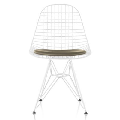 Herman Miller Eames Wire Chair with Leather Seat/Wire Back - Color: White - DKR.5912110E8 - Herman Miller Authorized Retailer