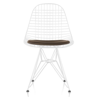 Herman Miller Eames Wire Chair with Leather Seat/Wire Back - Color: White - DKR.5912114E8 - Herman Miller Authorized Retailer