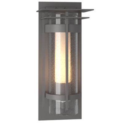 Hubbardton Forge Banded Outdoor Wall Sconce with Top Plate - Color: Silver 