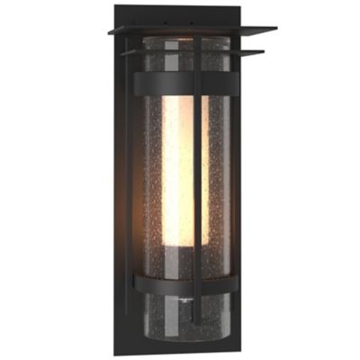 Hubbardton Forge Banded Outdoor Wall Sconce with Top Plate - Color: Black -