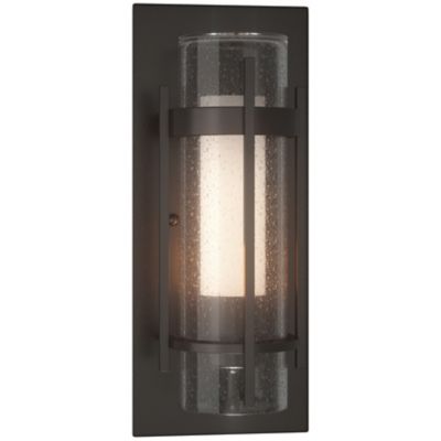 Hubbardton Forge Banded Seeded Glass Outdoor Wall Sconce - Color: Bronze - 