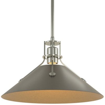 Hubbardton Forge Henry Medium Steel Shade Pendant Light - Color: Grey - Siz