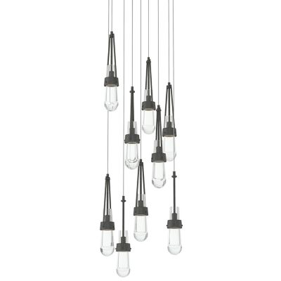 Hubbardton Forge Link Clear Glass Round Multi-Light Pendant Light - Size: 9