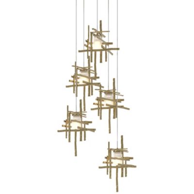 Hubbardton Forge Tura Round Multi-Light Pendant Light - Color: Brass - Size