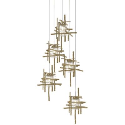 Hubbardton Forge Tura Round Multi-Light Pendant Light - Color: Brass - Size