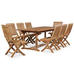 Devon 9-Piece Teak Outdoor Extending Dining Table and Folding Chair Set