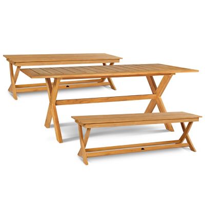 HiTeak Furniture Oakville 3-Piece Rectangular Teak Outdoor Table Dining Set - Color: Brown - HLS-O