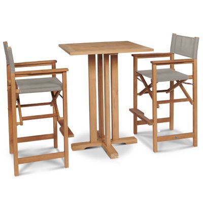 HiTeak Furniture Captains Bar 3-Piece Teak Outdoor Bar Height Dining Set - 