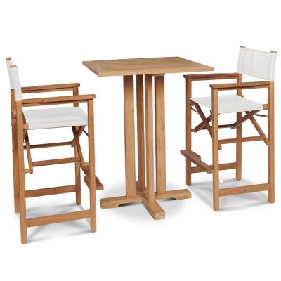 HiTeak Furniture Captains Bar 3-Piece Teak Outdoor Bar Height Dining Set - 