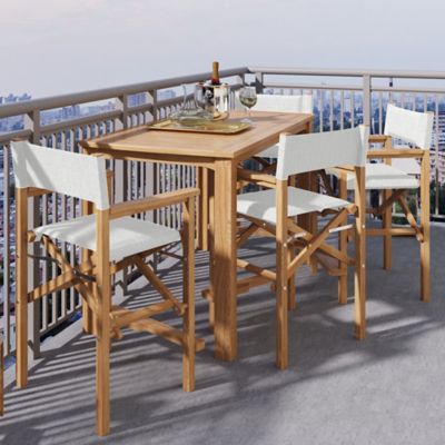 HiTeak Furniture Director 5-Piece Counter Height Teak Outdoor Dining Set - 