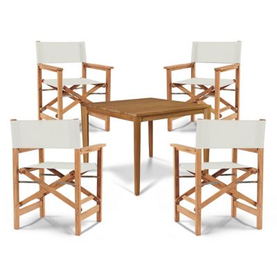 HiTeak Furniture Del Ray 5-Piece Square Teak Outdoor Dining Set - Color: Wh