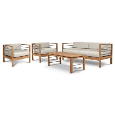 HiTeak Furniture SoHo 4-Piece Outdoor Deep Seating Sofa Set - Color: Brown 