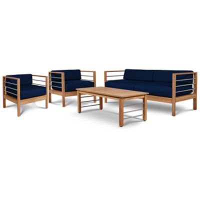 HiTeak Furniture SoHo 4-Piece Outdoor Deep Seating Sofa Set - Color: Blue -