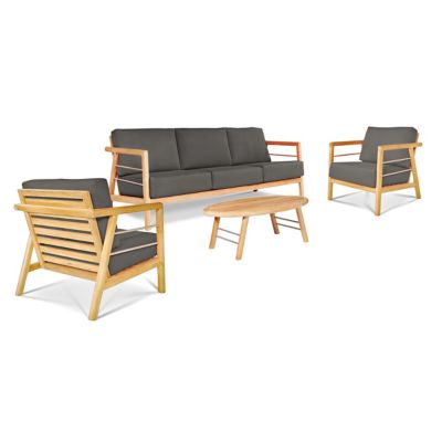 HiTeak Furniture Aalto 4-Piece Teak Deep Seating Outdoor Sofa Set - Color: 