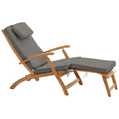 HiTeak Furniture Steamer Teak Outdoor Folding Lounge Chair with Cushions - 