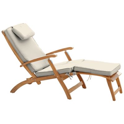 HiTeak Furniture Steamer Teak Outdoor Folding Lounge Chair with Cushions - 