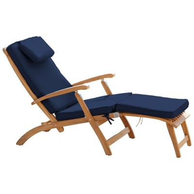 HiTeak Furniture Steamer Teak Outdoor Folding Lounge Chair with Cushions - 