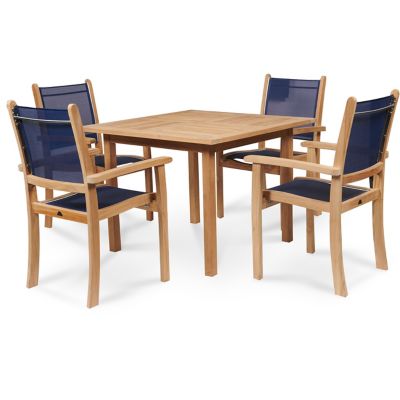 Pearl 5-Piece Teak Square Table Outdoor Dining Set - Color: Brown - HiTeak Furniture HLS-PE-BL