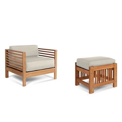 HiTeak Furniture Summer Teak Outdoor Lounge Chair and Ottoman Set - Color: 