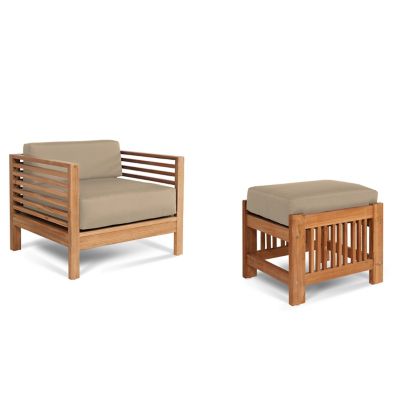 HiTeak Furniture Summer Teak Outdoor Lounge Chair and Ottoman Set - Color: 