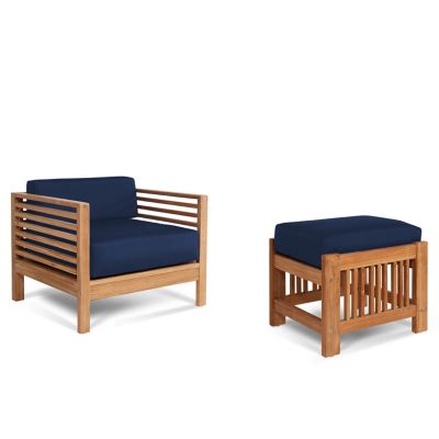 HiTeak Furniture Summer Teak Outdoor Lounge Chair and Ottoman Set - Color: 