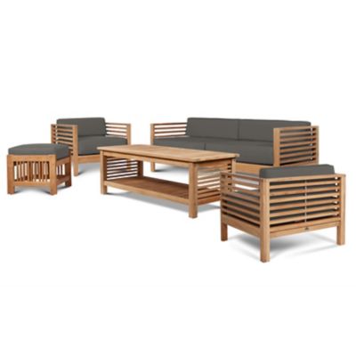 HiTeak Furniture Summer 5-Piece Teak Patio Conversation Deep Seating set - 