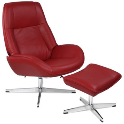 Kebe Roma Leather Recliner with Ottoman - Color: Red - KBRO-B-14