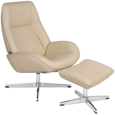 Kebe Roma Leather Recliner with Ottoman - Color: Cream - KBRO-B-50