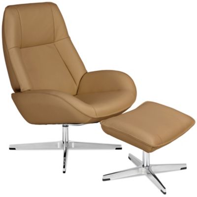 Kebe Roma Leather Recliner with Ottoman - Color: Beige - KBRO-B-61