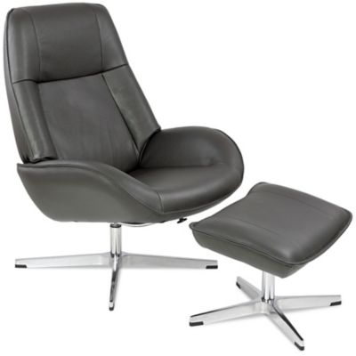 Kebe Roma Leather Recliner with Ottoman - Color: Grey - KBRO-B-75