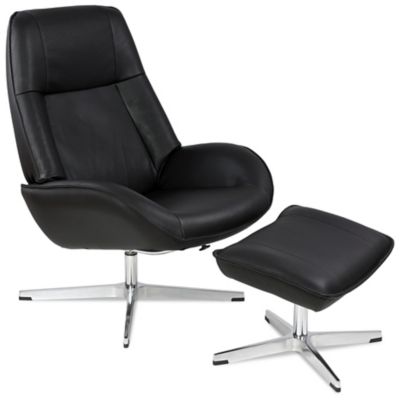 Kebe Roma Leather Recliner with Ottoman - Color: Black - KBRO-B-89