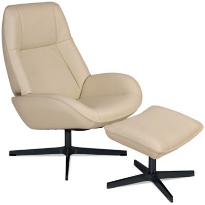 Kebe Roma Leather Recliner with Ottoman - Color: Cream - KBRO-B-B-50