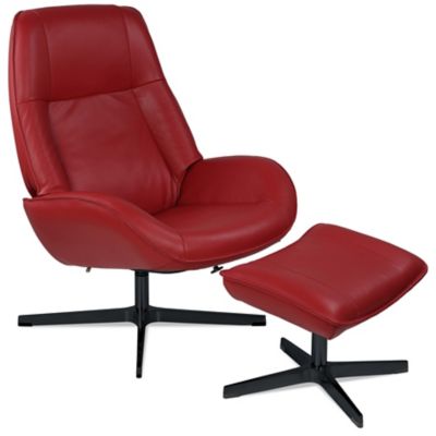 Kebe Roma Leather Recliner with Ottoman - Color: Red - KBRO-B-B-14