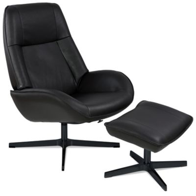 Kebe Roma Leather Recliner with Ottoman - Color: Black - KBRO-B-B-89