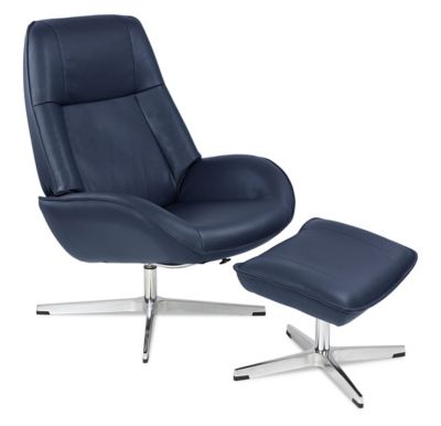 Kebe Roma Leather Recliner with Ottoman - Color: Blue - KBRO-B-13