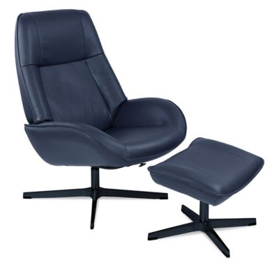 Kebe Roma Leather Recliner with Ottoman - Color: Blue - KBRO-B-B-13