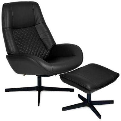 Kebe Bordeaux Leather Recliner with Ottoman - Color: Black - KBBO-B-B-89