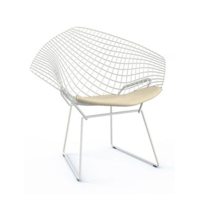 Knoll Bertoia Two-Tone Diamond Chair with Seat Cushion - Color: White - 421